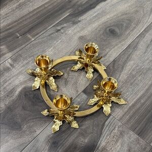 Vtg Hosley Brass Advent Poinsettia Holly Ring Wreath Candlestick Holder Taper